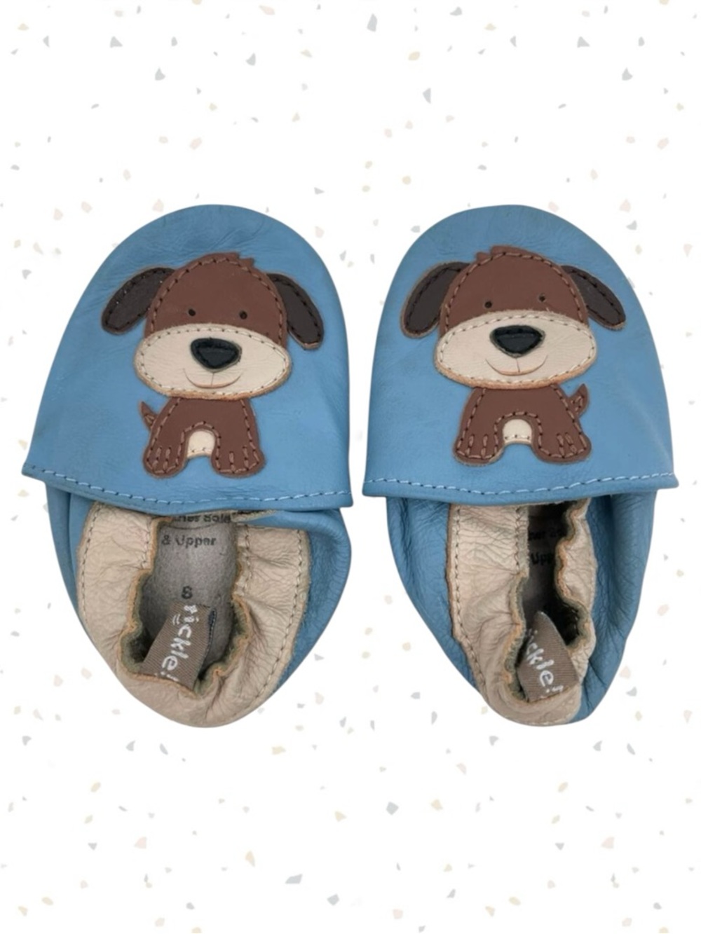 Puppy Shoes Blue Leather Baby Crib Soft Sole Slip On Footware Size 0-6 Months